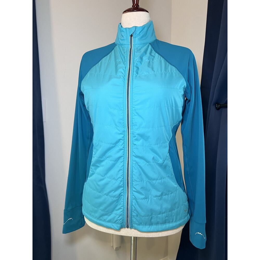 REI Hybrid Puffer Jacket Womens (M) Turquoise Full Zip Stretch‎ Hiking Athletic